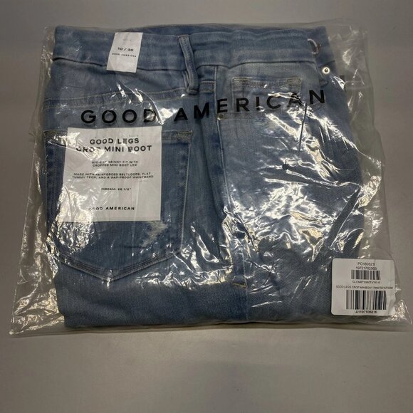 NEW GOOD AMERICANS Good Legs Crop Mini Boot Jeans – Light Blue Soft Tech – 10 - Picture 4 of 10